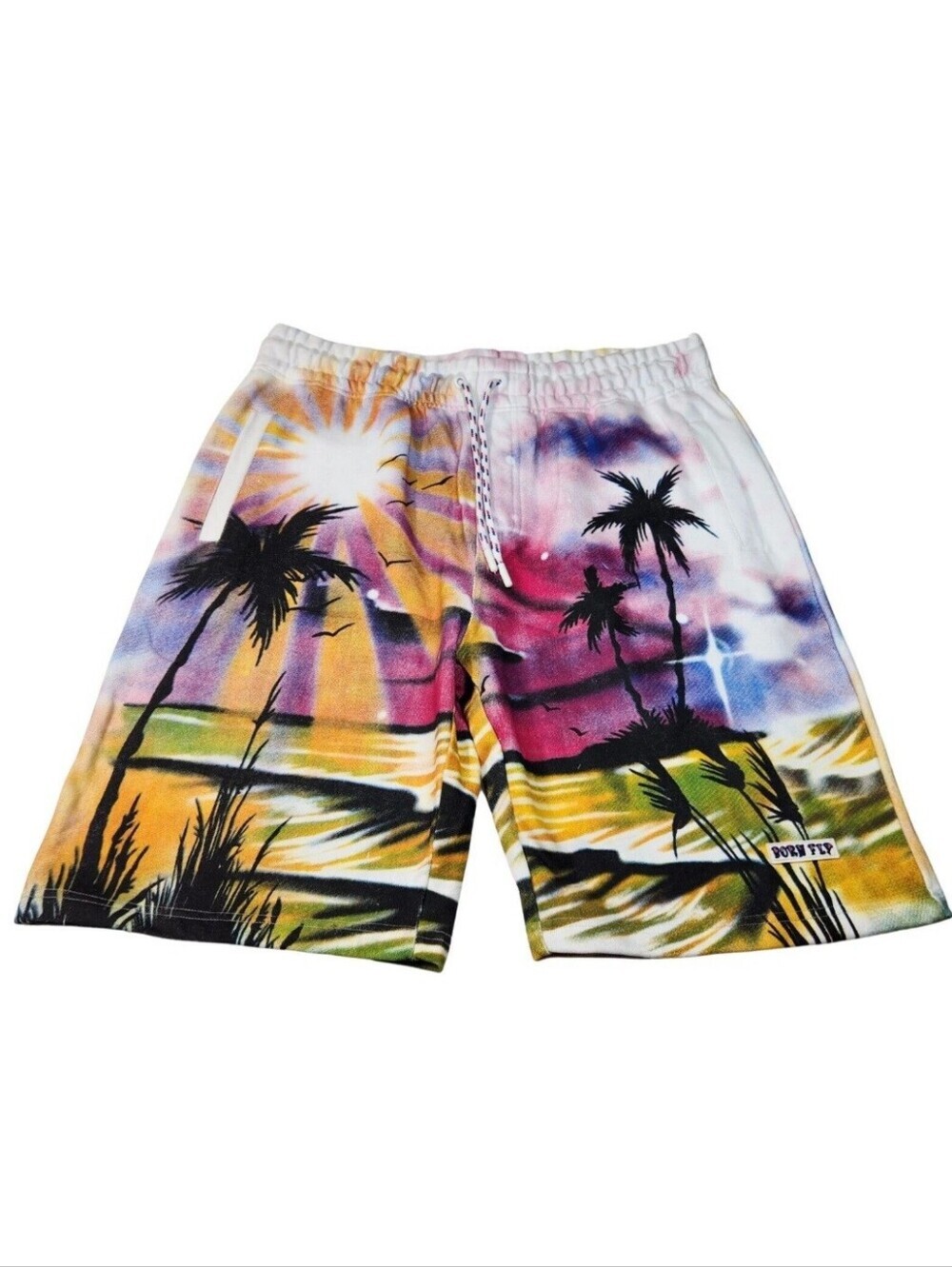 Born Fly Mens Size XL Fly-A-Thon Fleece Shorts Cotton White Tropical NWT 11